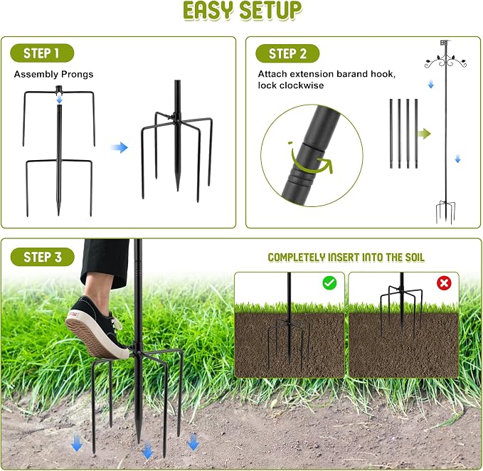 ERYTLLY Bird Feeder Pole Stand, 91 Inch Bird House Pole with 5-Prong Base Shepherds Hook for Hummingbird Feeders, Adjustable Bird Feeder Stand with Water Bowl Metal Mesh Tray for Outdoor Garden Decor