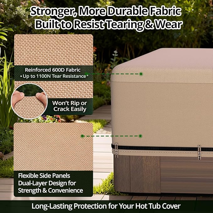 QH.HOME Hot Tub Cover Replacement 85"x 67", Waterproof & Weatherproof 600D Polyester Spa Cover for Hot Tub, UV Resistant, Windproof with Ratchet Strap System, Fits 84 x 66, 84 x 65,84x 64 Rectangle