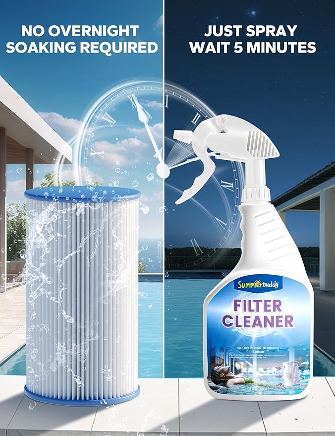 SUMMERBUDDY Spa Filter Cleaner - Fast-Acting Spray for Instant Hot Tub & Pool Filter Cleaning, Prolongs Filter Life, No Soaking Required, Pool Cartridge Filter Cleaner, 32 oz