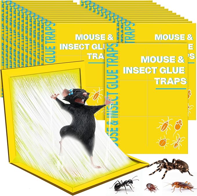 24 Pack Sticky Mouse Traps, Sticky Traps for Rats Mice Rodents Snakes No Touch Indoor Mouse Traps for Home Kitchen Garage Attic Basements, Easy to Set, Yellow