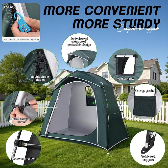 Bike Storage Tent Outdoor, Waterproof Bicycle Shed for 3-4 Bikes, PU4000 210D Oxford, Fiberglass Frame, Rain-Blocking Awning Design, Outdoor Storage for Bikes, Lawn Mower, Garden Tools Green