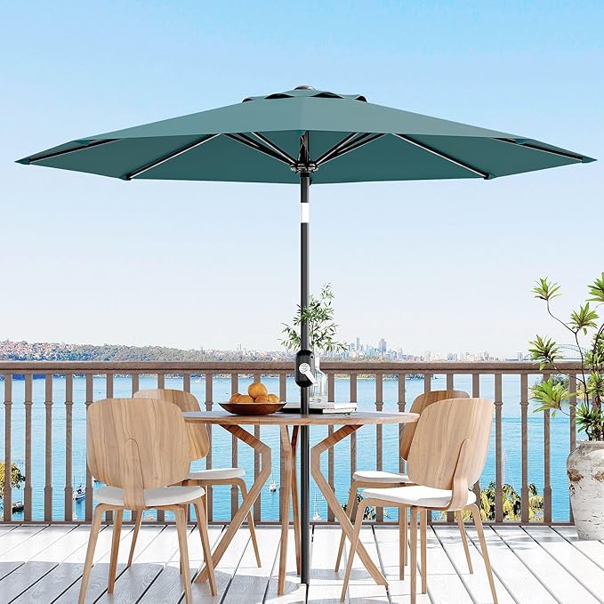 Garvee 10 ft Patio Umbrella - 8 Sturdy Ribs Outdoor Table Umbrella with Crank Lift & Push Button Tilt - Market Umbrella for Pool, Deck, Yard, Garden - Turquoise