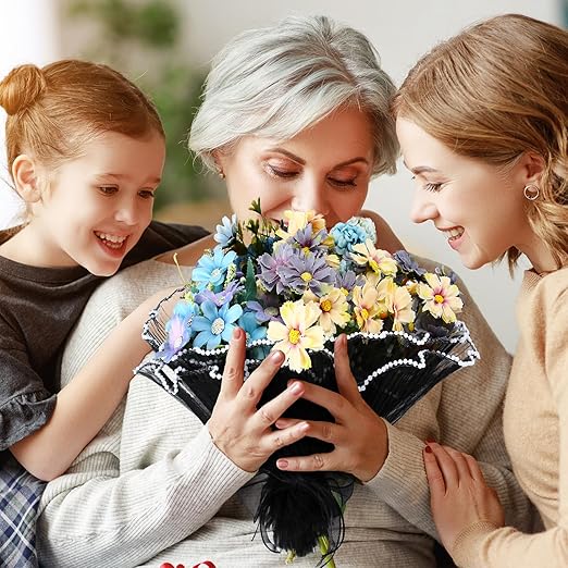 Gilprop 8 Pcs Flower Wrapping Mesh Paper, 11 Inch x 4 Yard Wavy Pearl Edge Wrinkled Flower Packaging Mesh, Florist Supplies for Teacher Mother's Day Gifts (Black)