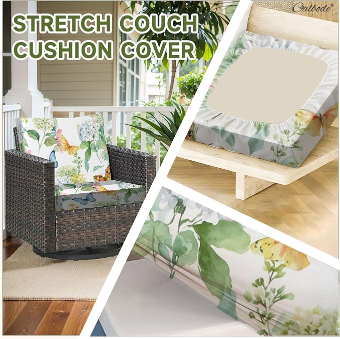 CALBODE 14 Pcs Stretch Outdoor Seat Cushion Covers, Washable Chair Seat Cover for Patio Furniture Cushions Soft Indoor and Outdoor Couch Cover Replacement (Colorful Garden, Cover Only)