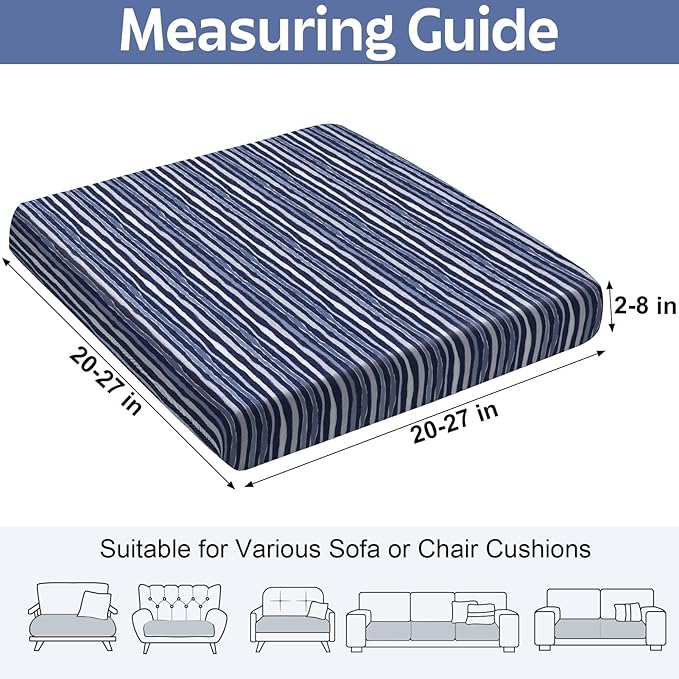 pickyNproud 8Pcs Patio Cushion Covers Stretch Outdoor Couch Cushions Slipcovers Replacement Washable Furniture Protector with Elastic Bottom Sofa Chair Seat Cover, Navy