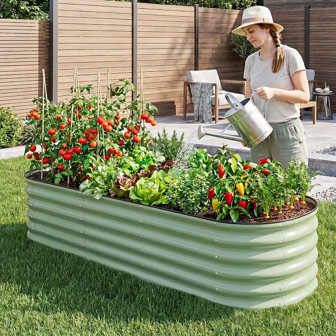 Galvanized Raised Garden Bed Outdoor- 2 Pcs Raised Beds for Gardening| Metal Planter Box, Steel Raised Garden Bed Kit with Gloves for Vegetables, Flower, Herbs (8x2x1.4FT, Green)