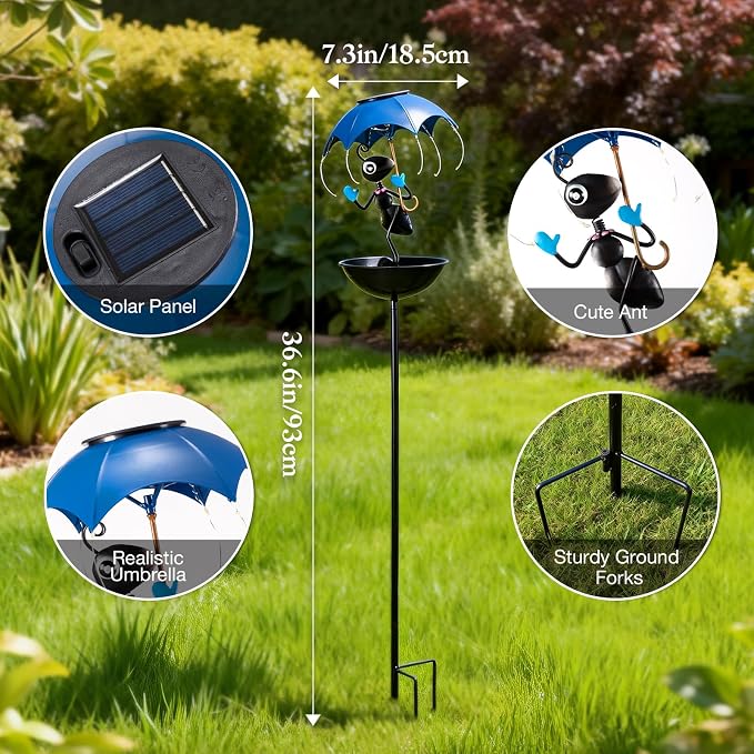 Solar Bird Feeders for Outdoors, Ants Garden Decor, Decorative Wildbird Cardinals Hummingbirds Feeders Lights with Stand, Gifts for Women Mom Outside Yard Path Lawn Omaments Decoration