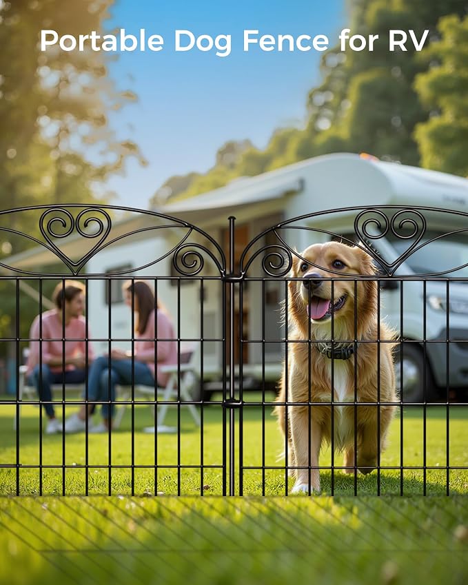 10 Panels No Dig Decorative Outdoor Garden Fence with Gate, 32 in(H) X 23.6 ft(L) Animal Barrier Fencing, Rustproof Portable Fence, Temporary Dog Fence Outdoor for Yard, Outside, Backyard