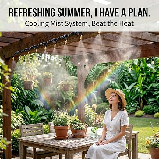 Drip Irrigation System for Garden - 40 Ft Drip Irrigation Kit with 13 360°Adjustable Copper Nozzles Hose, Automatic Atomizing Plant Watering Sprinkler System for Yard, Lawn, Greenhouse, Potted