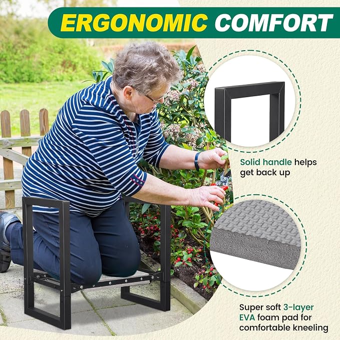 Garden Kneeler and Seat Heavy Duty - 12.7" Wide Garden Kneeling Bench Stool with Handles, Folding Knee Seat Chair Gardening Gifts for Seniors Women Men Gardeners Pain-Free Weeding Planting