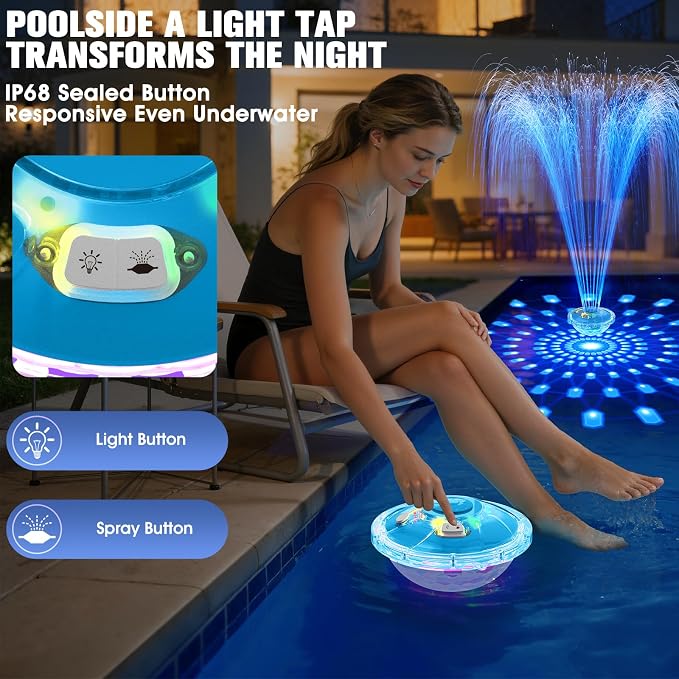 2026 Upgraded Pool Fountain,Rechargeable Pool Water Fountain with Light,Floating LED Pool Fountain,4FT Spray Swimming Pools Fountains Pump for Above Ground & Inground Pools Fountains-Blue