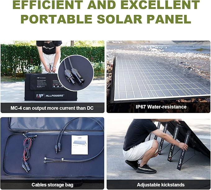 ALLPOWERS SP037 400W Portable Solar Panel, 23% Efficient IP66 Waterproof Foldable for RV Camping Home & 12V Systems, Compact Power Solution