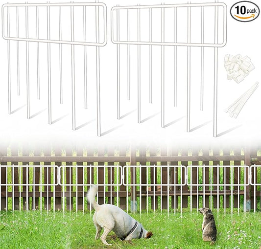 Blingluck Animal Barrier Fence, 10 Pcs Upgrade 1.26 in Gap Decorative Fences No Dig Fence for Rabbits and Dog Ground Defense, Rustproof Metal Wire Garden Edging Border for Outdoor, Yard, White