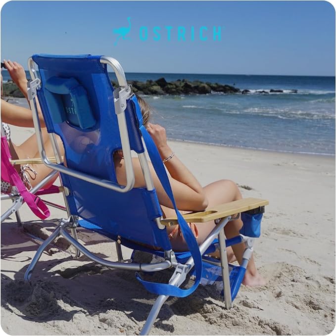 Ostrich the Original 3N1 Lightweight Beach Reclining Lounge Chair with Footrest, Outdoor Furniture for Patio, Balcony, Backyard, or Porch, Blue