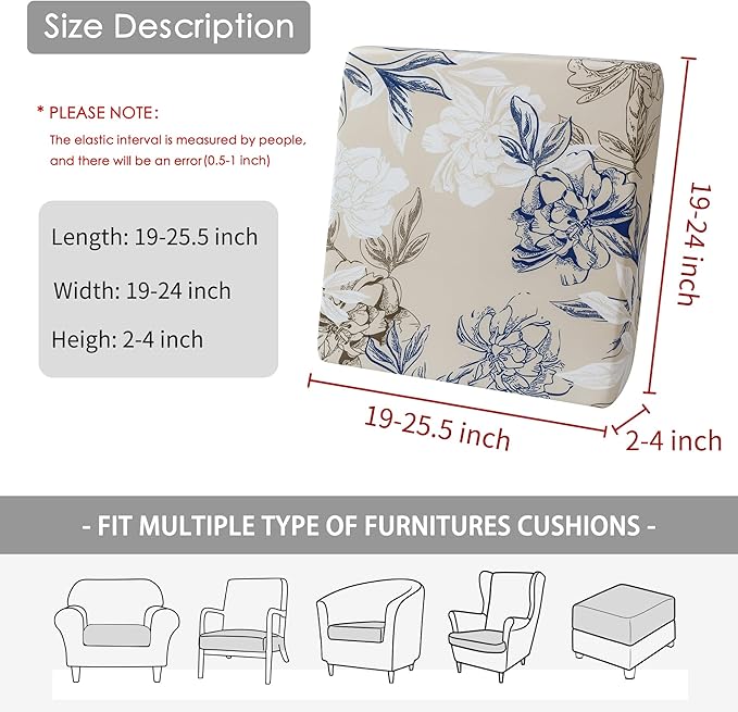 FORCHEER Ourdoor Cushion Covers 20X20 Waterproof Set of 2 Floral Printed Stretch Patio Chair Cushino Covers for Rattan Patio Furniture Replacement
