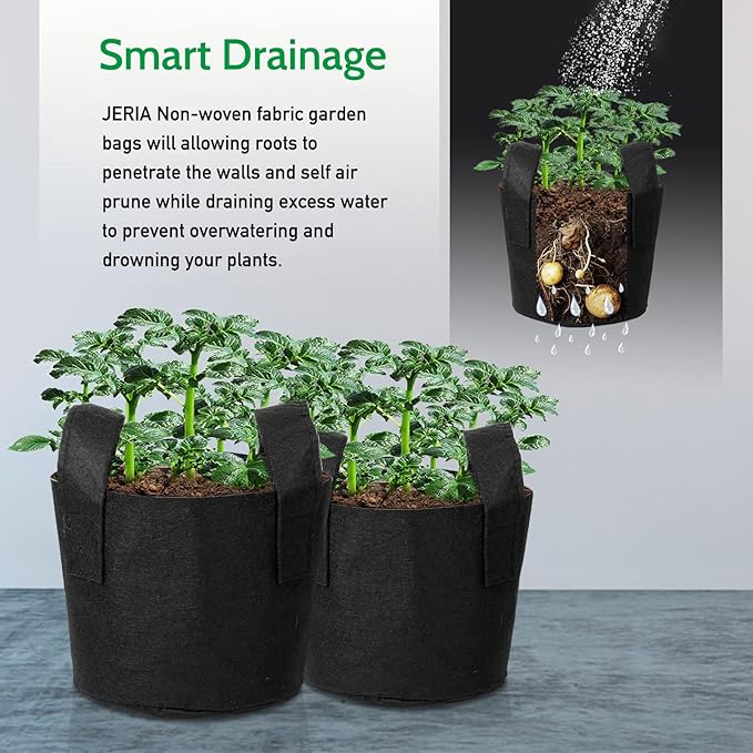 JERIA 12-Pack 10 Gallon Grow Bags, 300G Thickened Nonwoven Garden Pots,Heavy Duty Fabric Pots with Reinforced Handles
