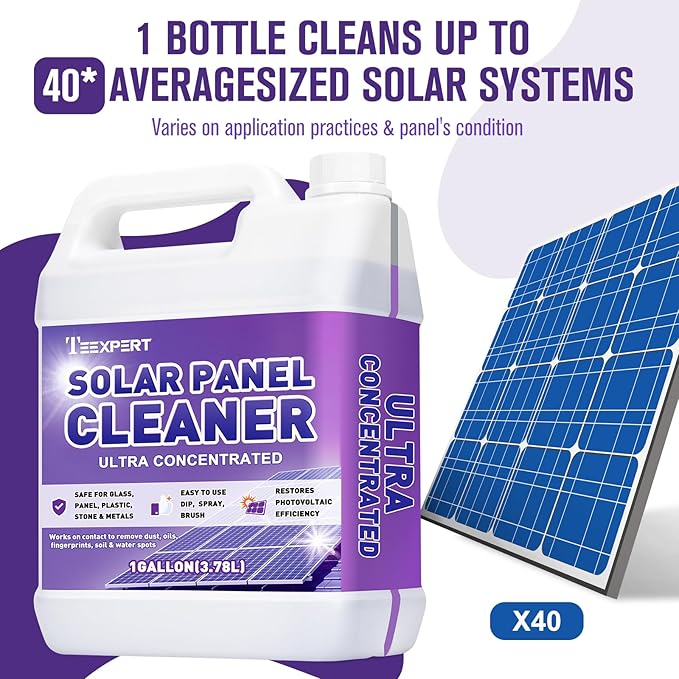 Teexpert Solar Panel Cleaner (1Gallon Makes 600 Gallons), Ultra Concentrated Glass & Solar Panel Cleaning, Pro Quick Dry Streak-Free Remove Dirt, Dust, Droppings, Fingerprints, Oils & Water Spots