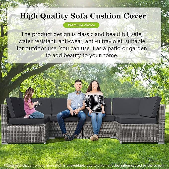 14Pieces Patio Cushion Covers Replacement Outdoor Couch Cushions Covers Splashproof Sofa Slipcovers Set with Zippers,Patio Furniture Protector Cover Only(Black Gray, 25.6×25.6×3.94inches)