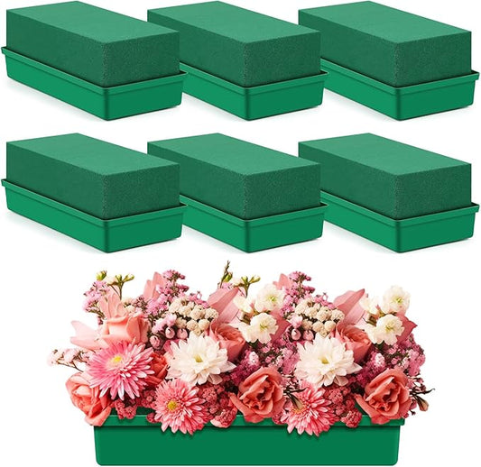 Teenyyou 6 Pack Large Size Floral Foam with Bowl 9.65" l x 4.65" W x 3" H Rectangle Wet Floral Foam Cage Blocks Flower Arrangements Supplies for Table Party Festival Flower Decor