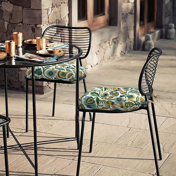 LVTXIII Outdoor U-Shaped Wicker Seat Cushion, Decorative Tufted Chair Pads Round Back Seat Cushion Set for Patio Garden Home Office Furniture, 19"x19"x4", 2 Pack, Fiesta Floral