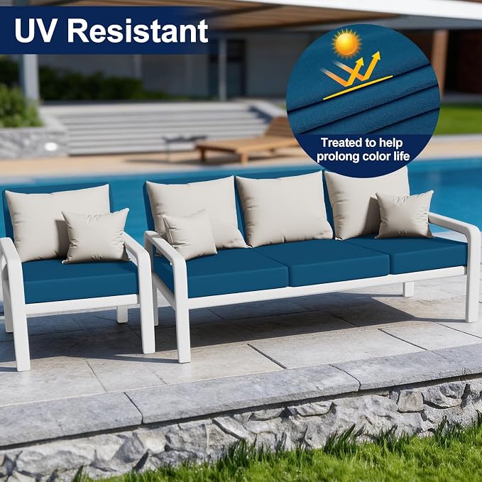 Smiry Waterproof Patio Cushion Covers, Stretch Outdoor Couch Slipcovers Replacement Washable Furniture Protector Sofa Chair Seat Cover for Dogs and Pets (14 Pcs, Peacock Blue)