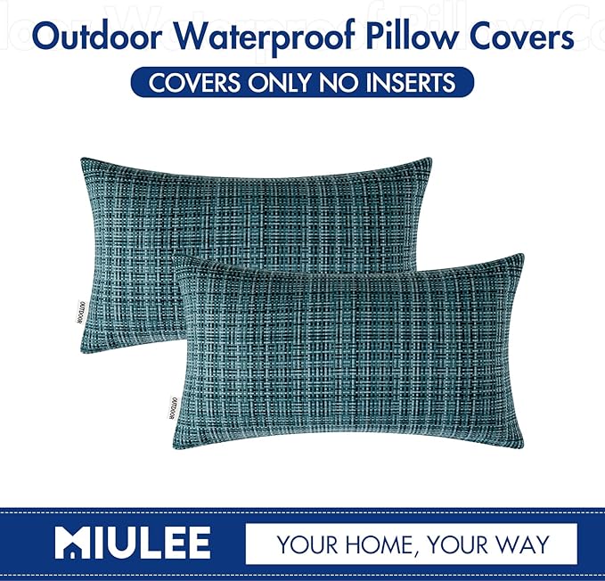 MIULEE Outdoor Waterproof Throw Pillow Covers Decorative Farmhouse Water Resistant Spring Cushion Covers for Tent Patio Garden Couch Sofa Pack of 2, 12x20 Inch Teal