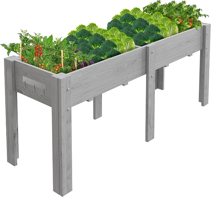 72x 23x30IN Raised Garden Bed Outdoors with High Legs & Hooks, Non-Woven Liner, Elevated Wooden Large Planter Box for Backyard, Patio, Balcony w/Divider Panel, 6 Legs, 300lb Capacity