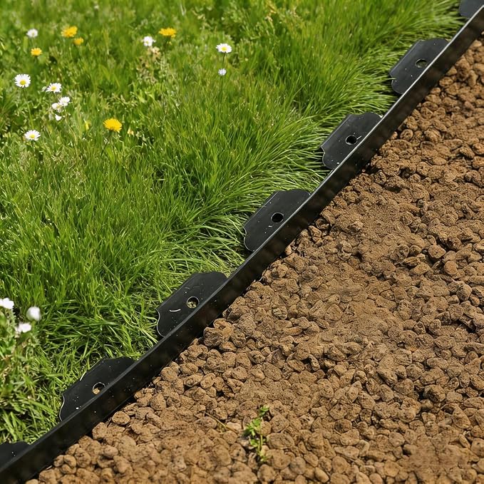 Landscape Edging 66FT,4IN High Garden Edging Borders,Lawn Edging Kit with 100 Spikes, Plastic Fence Edge DIY for Yard, Tree, Flowerbeds, Landscaping, Grass -Black ﻿
