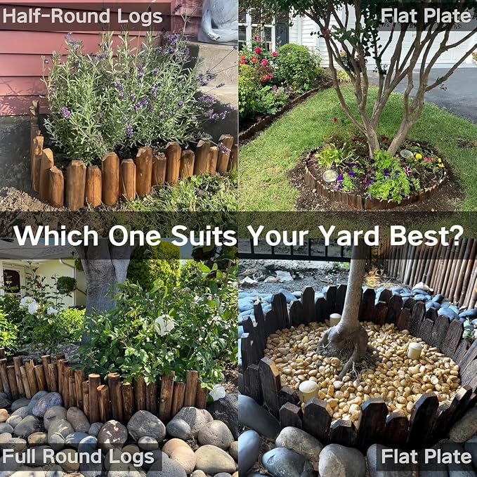 Wood Garden Edging, Staggered Wooden Edging Border Decorative Small Picket Panels for Flower Bed Barriers and Landscape Fencing