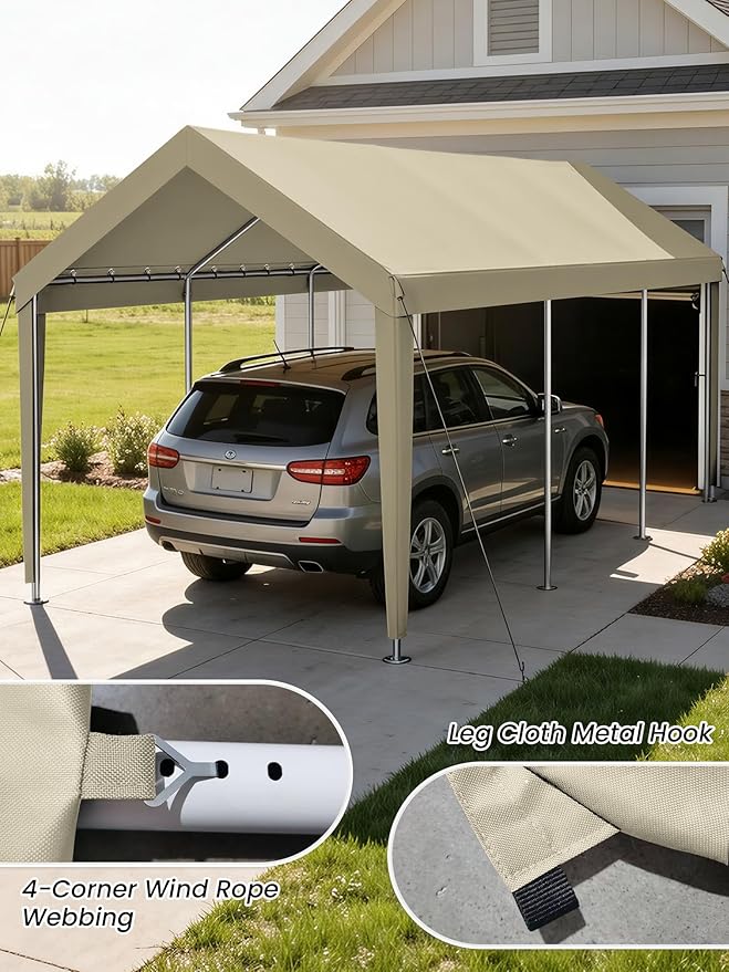 10 x 20 Ft Carport Replacement Cover, Heavy Duty Outdoor Car Tarp Canopy, Waterproof & UV Protected Tear Oxford Tarp with Ball Bungees (Frame is Not Included)