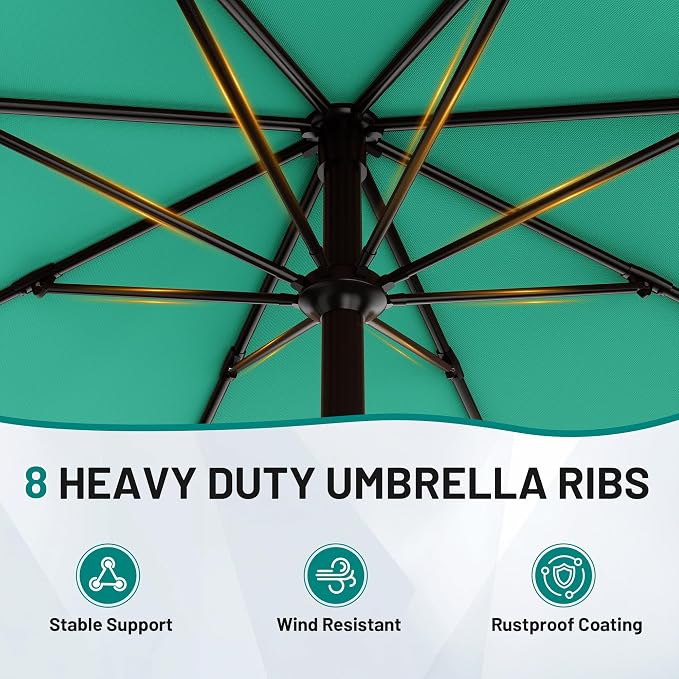 AreShark 10 FT Patio Umbrella for Outdoor, Outdoor Table Umbrella with Push Button Tilt and Crank, Outdoor Patio Umbrellas with 8 Sturdy Ribs for Market, Garden, Pool (Aqua Sky)