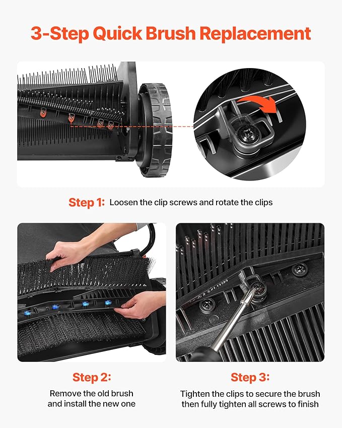 VEVOR 3 Packs Lawn Sweeper Brush Replacement, Compatible with VEVOR 30 in Lawn & Leaf Collector Sweepers, Yard Sweeper Brush Paddle with Durable V-Shaped Bristles for Easy Grass Leaf Cleanup
