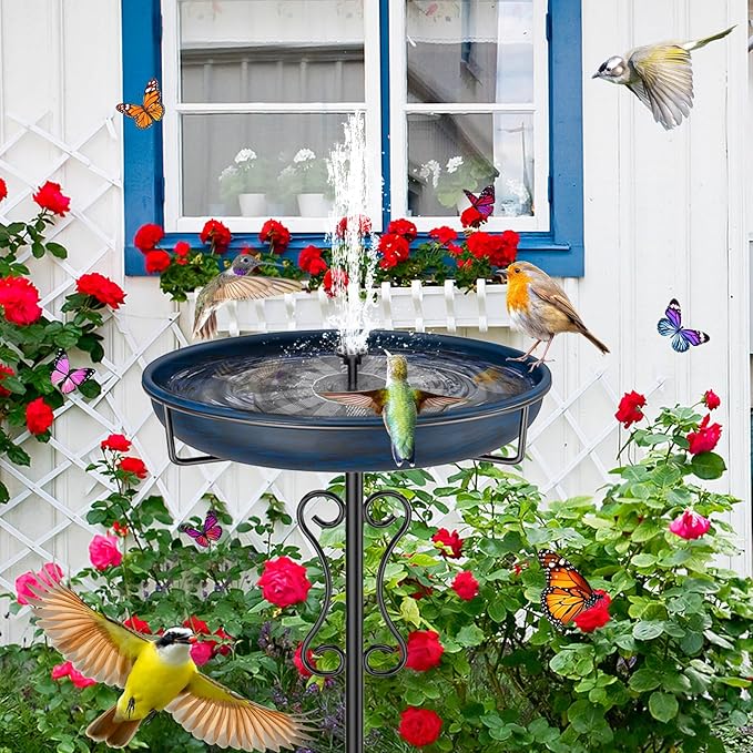 Metal Bird Bath for Outside,Upgraded 5 Pronged Base Birdbath & Feeder Bowl,Vintage Freestanding Birdfeeder for Garden Patio Yard Lawn Decor (Vintage Blue)