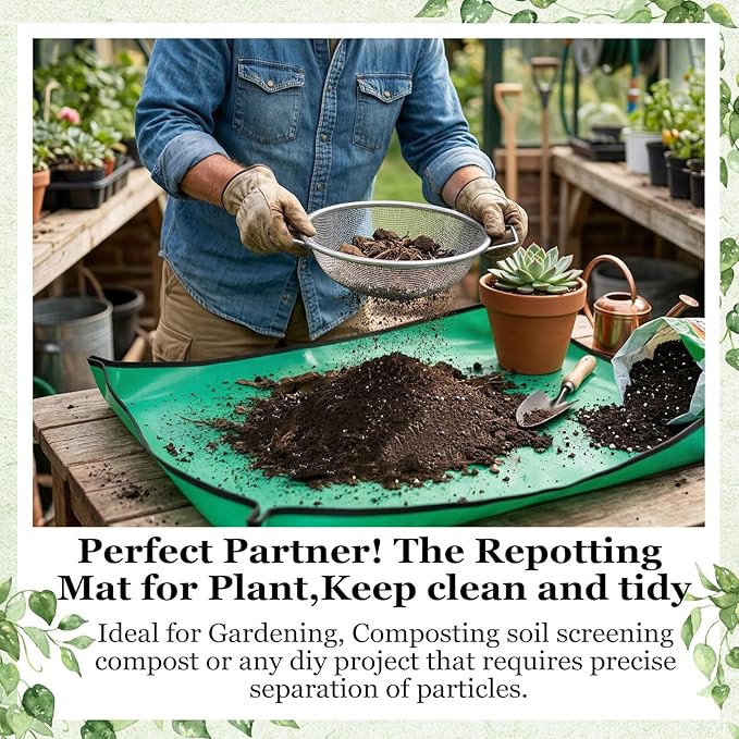 3PCS Soil Sifter for Gardening with Handles - Rock Compost Dirt Sifter for 5 Gallon Bucket, 1/4in,1/8in,3/8in Mesh Garden Sifting Screen Gravel Sawdust Vermicompost with Repotting Mat
