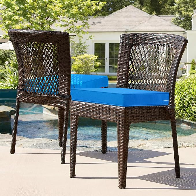 Patio Chair Cushions 24x24 Inch, Water Repellent Outdoor Seat Cushions with Adjustable Straps, Fade Resistant Replacement Cushions for Garden Deck Sofa Couch, Set of 2, Sky Blue