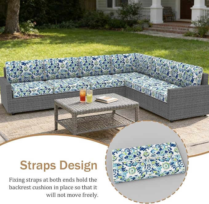 14 Piece Outdoor Furniture Replacement Cushions, Cover+Filling, 25.6" x 25.6" x 4" Foam Waterproof Outdoor Sofa Cushion Sets, Fit Wicker Rattan Sectional Conversation Set,Flowers