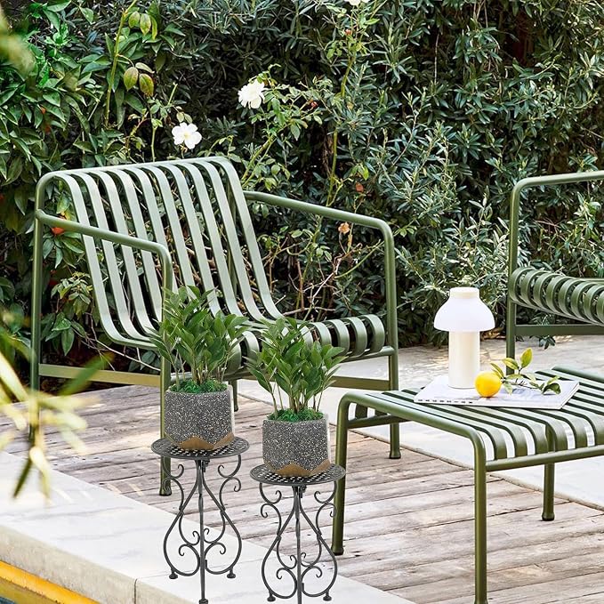 NAKUPE Metal Plant Stand 17in and 23in Tall Flower Pot Stands(Both 2 Pack)(Black&Brown)