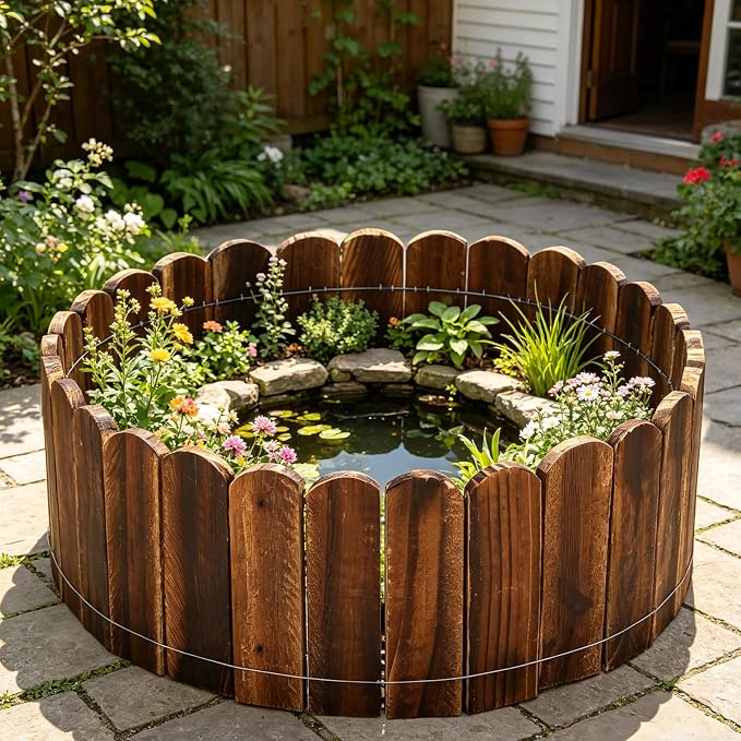 Wood Garden Edging 6 Pack 5.9" H × 47" L Flexible Wooden Garden Fence, Decorative Landscape Edging Border for Flower Beds, Lawns, Pathway, Yard