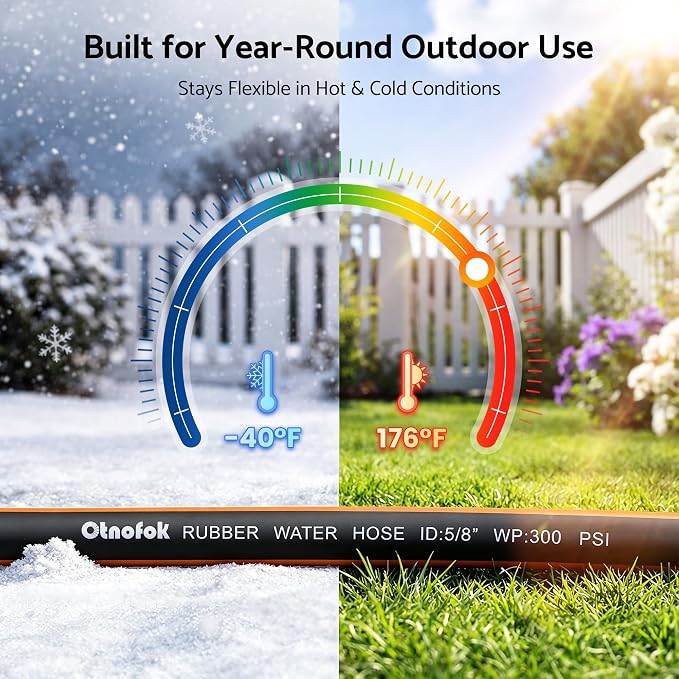 Heavy Duty Garden Hose 30 ft x 5/8", 5-Layer Hybrid Rubber Water Hose with 3/4" Swivel Brass Male to Female Fittings, 1000 PSI Burst, No-kink for Lawn, Backyard, Black & Orange