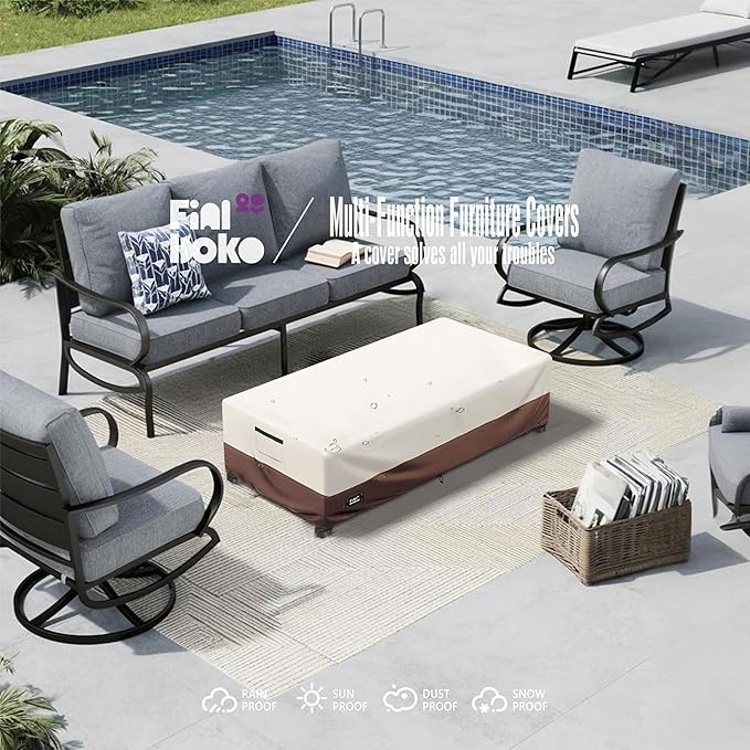 Patio Coffee Table Cover, 36"L x 24"W x 16"H Patio Rectangular Side Table Covers,100% Waterproof 600D Heavy Duty Outdoor Table Cover,Beige&Brow