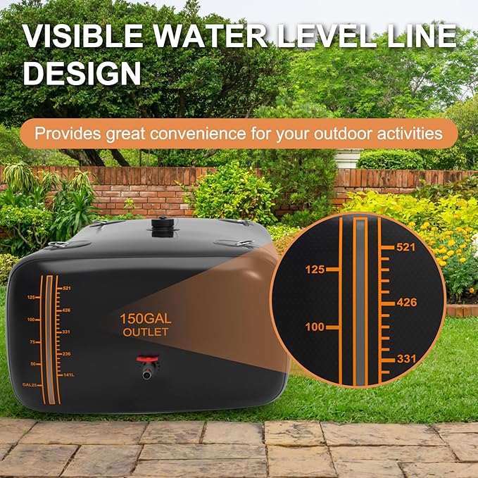 150 Gallon Water Bladder, 1000D PVC Foldable Portable Water Tank, Black Large Capacity Water Bag Container for Camping, Garden, Agricultural Irrigation, Drought Resistance, Emergency Supply