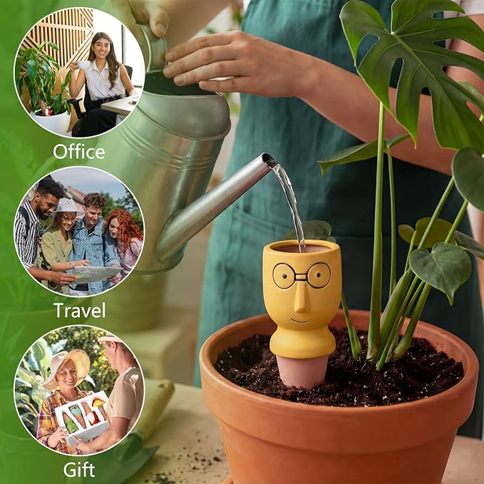 Domensi 8 Pack Terracotta Plant Watering Devices, Self Watering Spikes, Mushroom, Bird, Head, Owl-Shaped, Automatic Insert System Decorative Stakes, Cute Plant Spikes for Indoor Outdoor Plants
