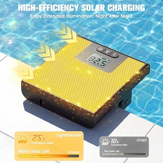 Solar Pool Lights for Inground Pools,Upgraded Solar Lights with LCD Pool Thermometer, Underwater Submersible Led Light for Pool Accessories, Swimming Pool Lighting with 10 Light Modes, 1PC