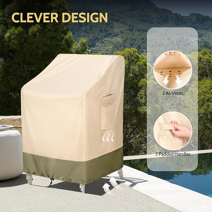 COSFLY Stackable Patio Chairs Covers Waterproof, Outdoor Furniture Covers Heavy Duty for 4-6 Stacking Chairs 1Pack - Fits up to 28w x 36D x 47H inches (Beige)