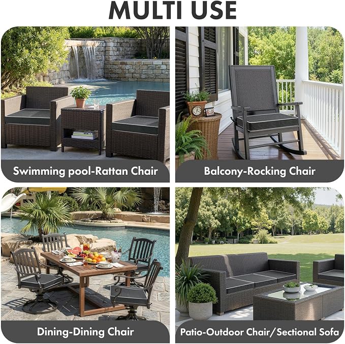 MIULEE Dark Grey Outdoor Chair Cushions Set of 2, 18.5x16x3 Inch Waterproof Patio Seat Cushions for Outdoor Furniture Couch Sofa, 3 Year Color Fastness High Density Foam with Adjustable Ties