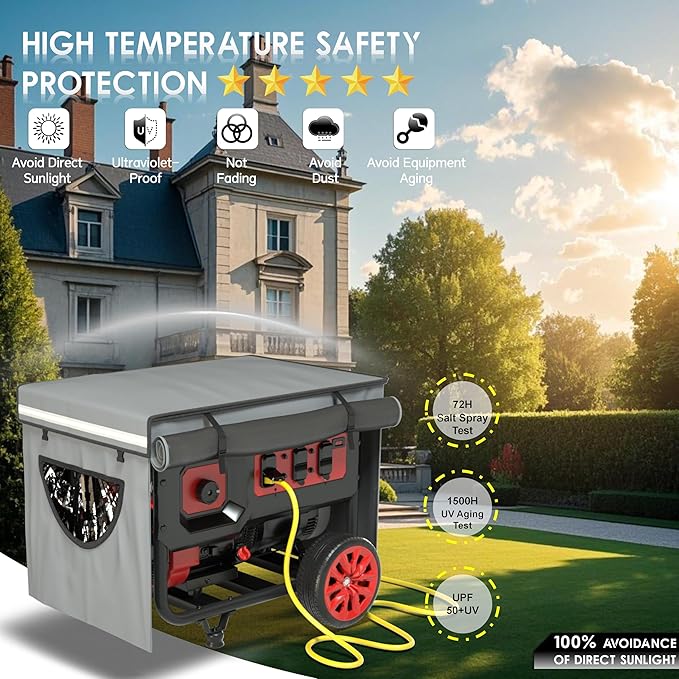 Generator Covers While Running, Generator Cover for Outside Heavy Duty Waterproof, 600+210D Double Layer Production,with Storage Bag, 38 "L x 28" W x 27 "H, for 12000W+ Frame Type Generators,Gray