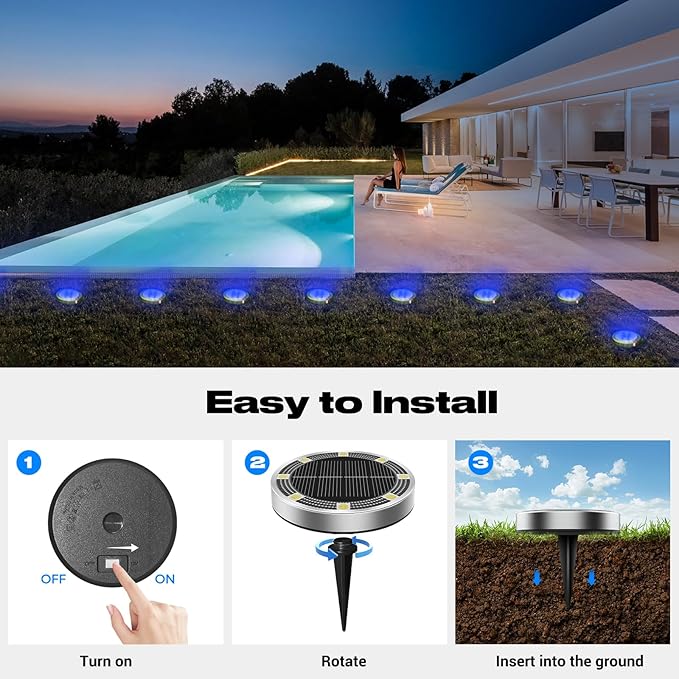 Peasur Solar Ground Lights Outdoor, 12 Pack Flat Solar Powered Disc Lights, IP68 Waterproof, Anti-Rust, Landscape Lighting for Pathway Garden Yard Lawn Walkway Landscape Driveway, Blue