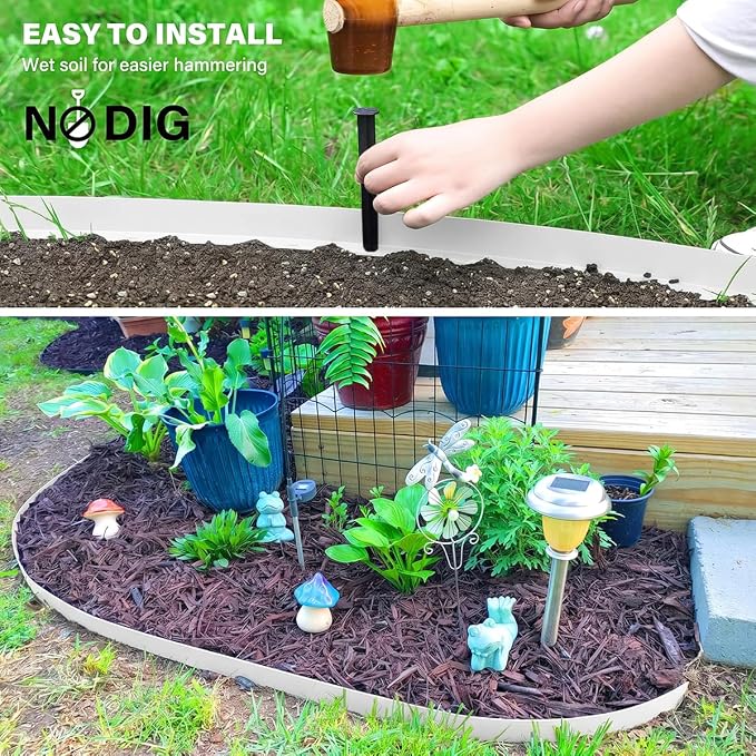 Garden Edging Borders 66FT,Landscape Edging [Extra Tall 4IN High] with 100pcs Stakes,Lawn Edging Border Flexible Garden Edge Plastic Fence for Tree,Flower Bed,Landscaping,Yard-White