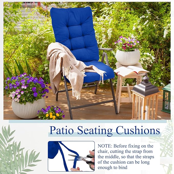 Juexica 4 Sets Outdoor Patio Chair Cushions Seat High Back Tufted Pillow Replacement Rocking Chair Cushions Pads for Patio Summer Seasonal Indoor Home Office(Royal Blue)