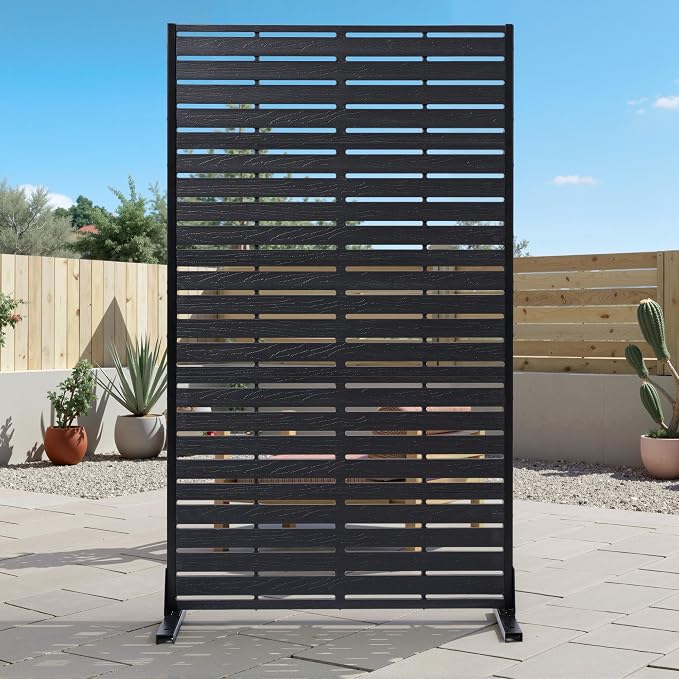 Outdoor Privacy Screen Decorative Privacy Panel with Stand, 60" Hx35 W Freestanding HDPE Privacy Fence with Louver Pattern 5 Panels, Divider Privacy Screens for Outside,Patio,Pool